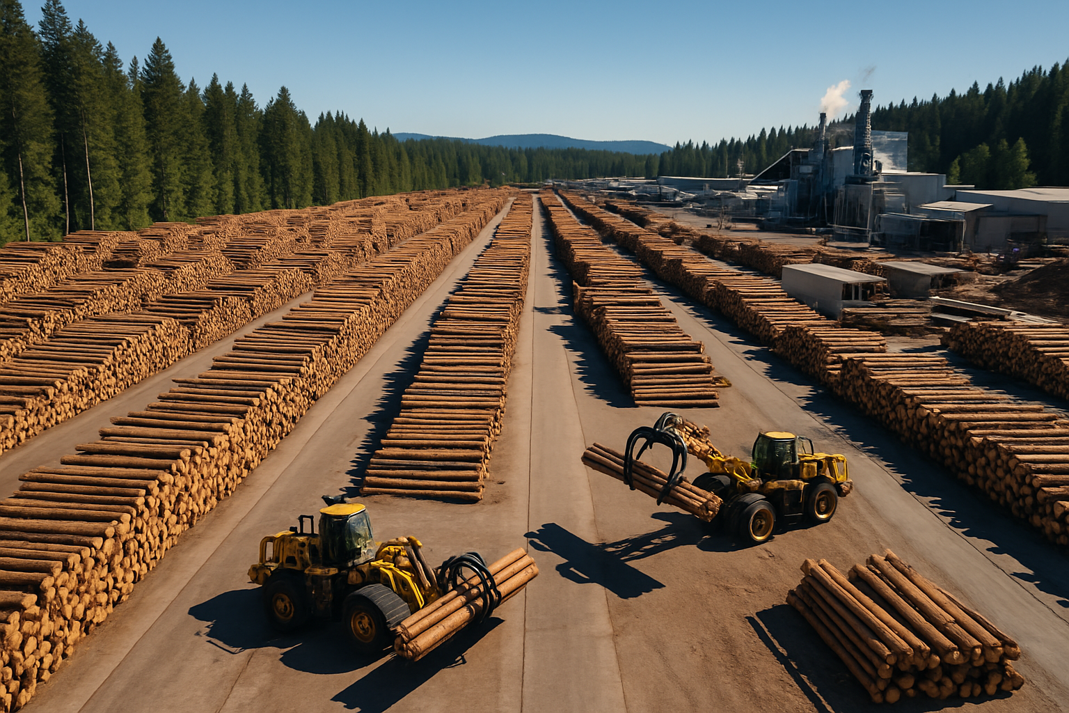 Aerial view of the log yard